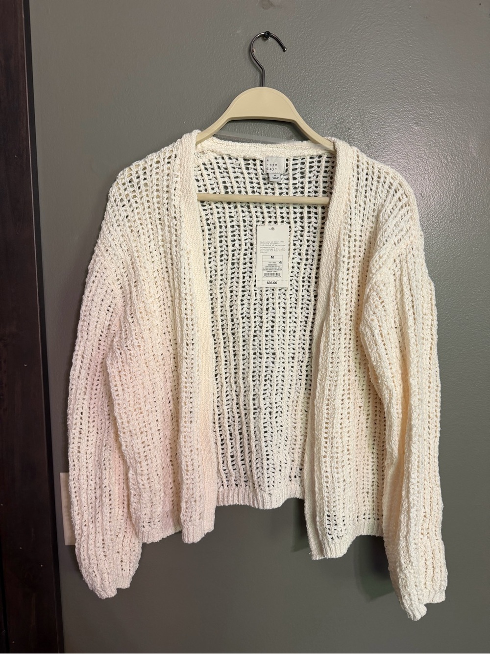 A New Day Open Crochet Open-Front Cardigan Sweater Cream Size M NWT $35